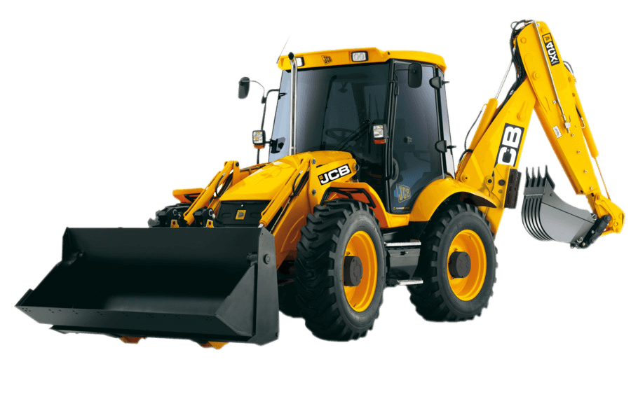 Retroexcavadora y camion pluma